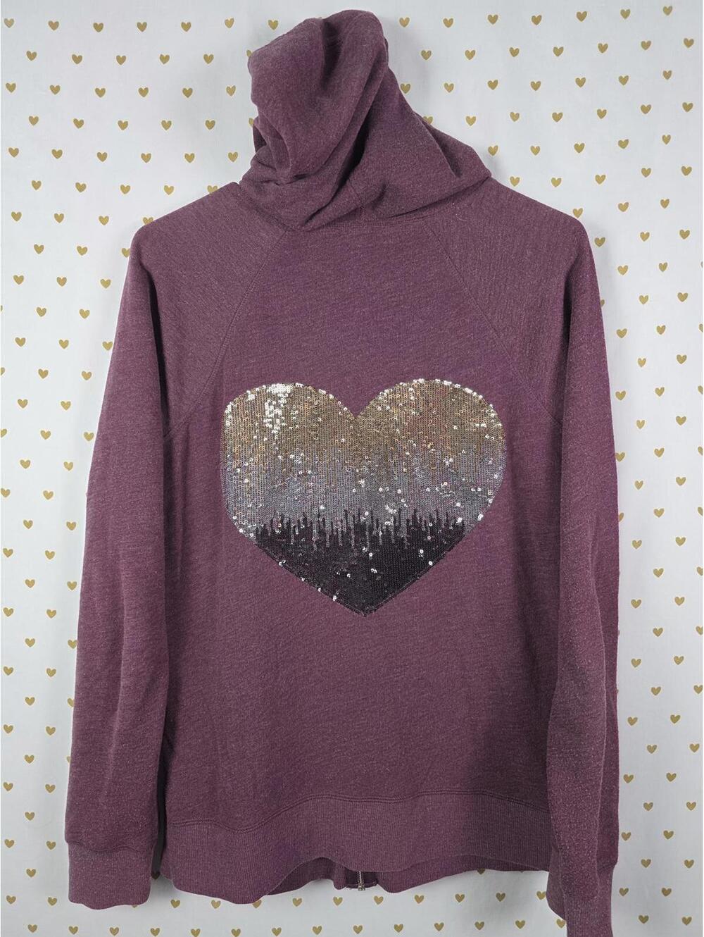 Victorias Secret BLING HEART Full Zip HTF hoodie Maroon Jacket MEDIUM